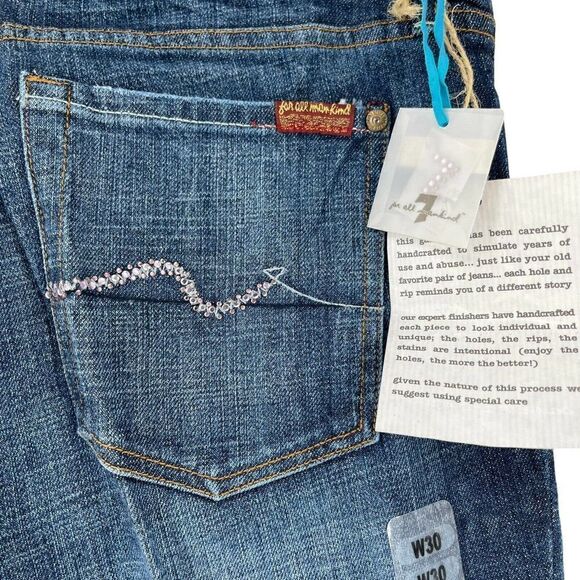 7FAMK Bootcut Blue Jeans Swarovski Crystal Pocket Womens Size 30 Designer Denim - Picture 3 of 9